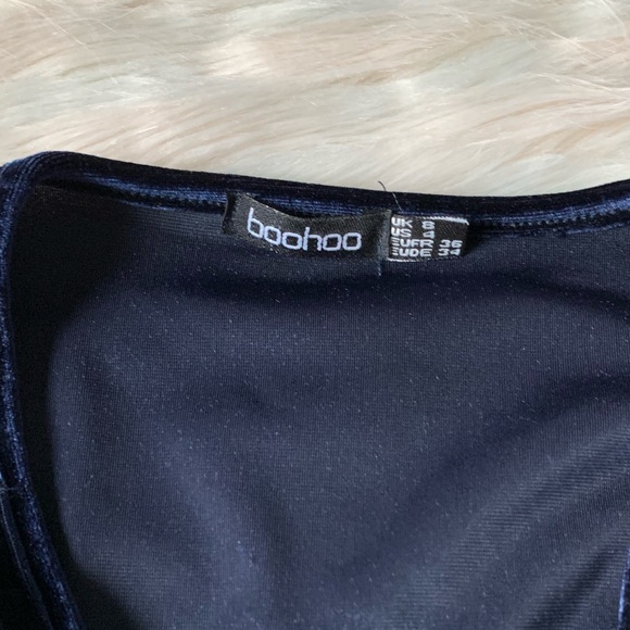 Boohoo Velvet Tie Waist Wrap Midi Dress- Navy - Picture 11 of 14